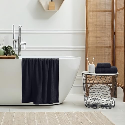 Belizzi Home Ultra Soft 3 Pack Cotton Towel Set, Contains a Bath Towel 28x55 inch, a Hand Towel 16x24 inch & a Wash Coth 12x12 inch, Ideal Everyday use, Compact & Lightweight - Black - Image 7