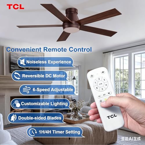 Image of TCL 52 inch Bronze Flush Mount Ceiling Fan with Light & Remote