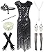 FUNDAISY Frauen 1920er Jahre Vintage Flapper Fringe Perlen Great Gatsby Partykleid, Schwarz, S