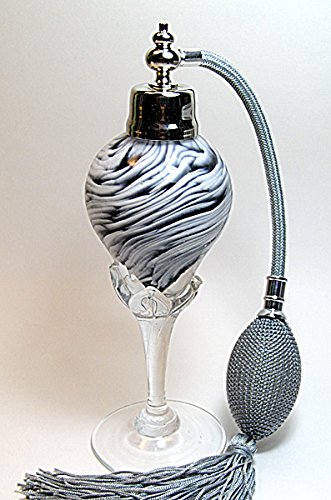 Alice-Aliya Art Perfume Cologne Black White Marble Crystal Glass Bottle with Silver Gray Bulb and Tassel Atomizer Sprayer