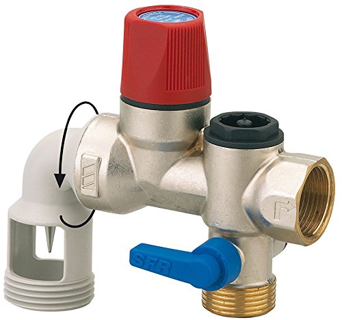 Groupe de Sécurité coudé 7 bar siège inox - Avec raccordement eau froide et chauffe-eau filetage 20/27 - siège inox