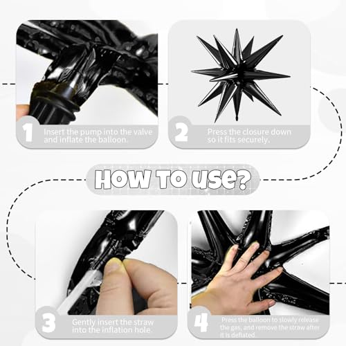 Image of 6pcs 22 inch Black Silver Red Star Balloons and 4D Large Foil Balloons, Black Silver Foil Star Balloon Red 4D Aluminum Balloon For Birthday Baby Shower Party Wedding Graduation Decorations