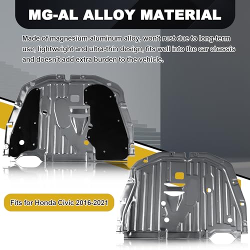 Image of 74110-TBA-A00 Lower Engine Splash Guard Under Car Shield Cover Board for Honda Civic 2016 2017 2018 2019 2020 2021, Front Centre Underbody Shield | with 90674-TY2-A01 Pins and 90105-TBA-A00 Bolts
