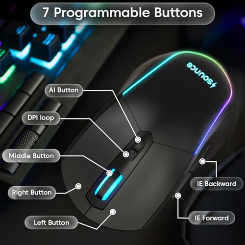 Image of Sounce Ai LogicOne Wireless Mouse with One-Click AI Button, Forward & Back Navigation Keys, 4000 DPI Sensor, 2.4GHz USB Nano Receiver, BT 5.3, Ergonomic Silent Click for Laptop, PC, MacBook (Black)