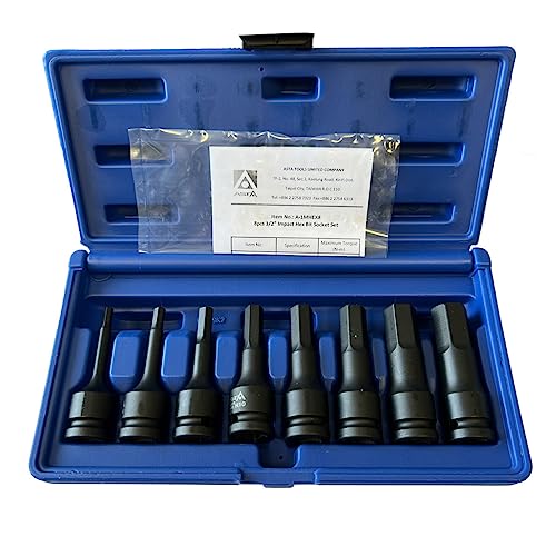 Unitedtools 10-Piece 1/2" Drive Impact Hex Allen Bit Socket Set – Metric H6-H19 – S2 Bits