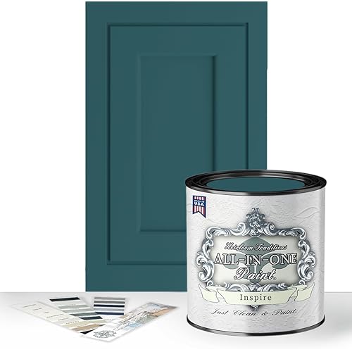 ALL-IN-ONE Paint by Heirloom Traditions, Inspire (Deep Teal), Quart - Durable cabinet and furniture paint. Built in primer and top coat, no sanding needed. Includes our 30 featured color card.