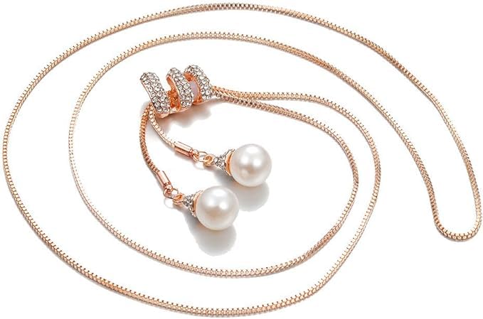 El Regalo Fancy Long Rhinestone Pearls Drop Pendant Adjustable Long Necklace for Girls & Women - Sweater Chain Pendant Neclace (Gold) (B0CZS4FDPD) Amazon Price History, Amazon Price Tracker