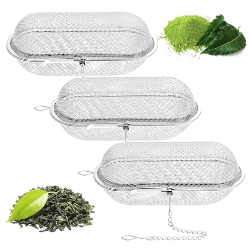 Tea Ball Infusers 3 Pcs 4.25 x 1.75 Inch Stainless Steel Tea Infuser Floating Mesh Tea Strainer Ball Mulling Spice Ball Infuser Oval Reusable Tea Steeper Tea Filter for Kitchen Home Office