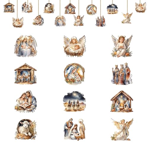 24 Piezas Adornos Madera Navidad, 12 Colgantes de Navideños Patrones con Temática Navideña de Madera Adornos Arbol Navidad con Eslingas para Decoración Christmas Tree Fiesta de Navideño (B)