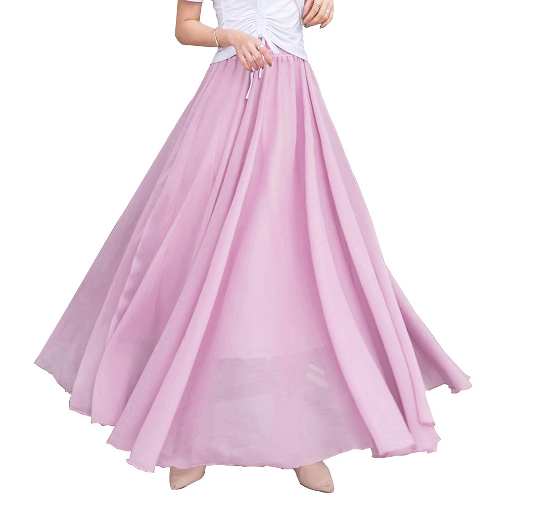 Damen Maxirock böhmischen Chiffon Lang Rock Hohe Taille Festlich Rock Hochzeit Casual Pleated Rock Sommer Strandrock