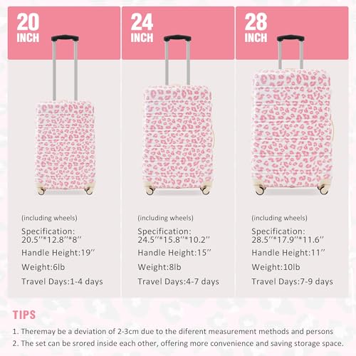 Merax Luggage Sets 3 Piece, Hardside Expandable Suitcase Set with Spinner Wheels, Lightweight Leopard 20+24+28 IN Suitcase with Carry on Luggage, Leopard Pink3
