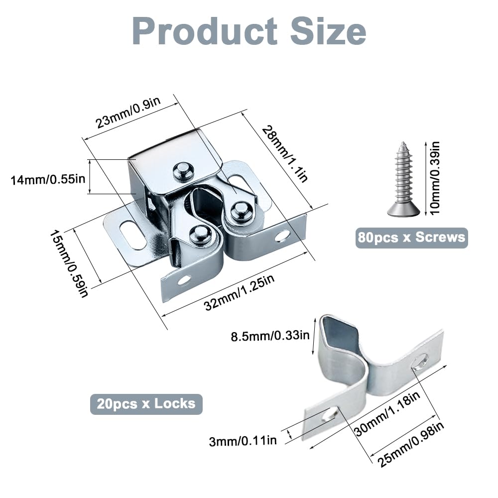 20 Chiusure A Doppio Rullo Per Porte Armadio - Con 80 Viti Per Mobili E Armadietti - Foto 3