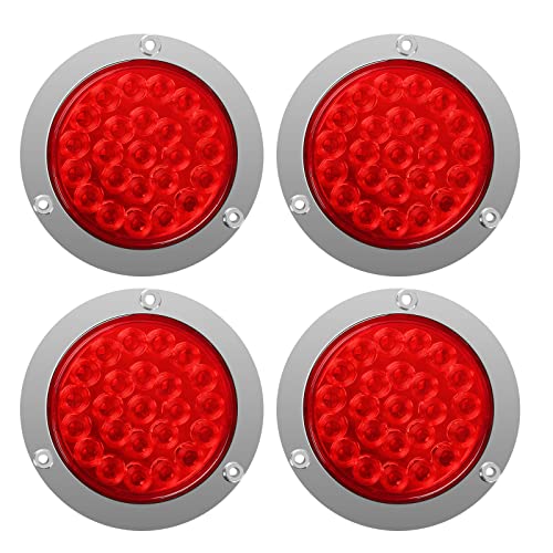 FSBCGT 4" Round 24 LED Trailer Tail Light Stop Turn Signal Brake Marker Clearance Running Lights w/Chrome Bezels for Truck Trailer RV Jeep UTE UTV (Pack of 4) - Best Turn Trailer Lights for RV Truck Jeep