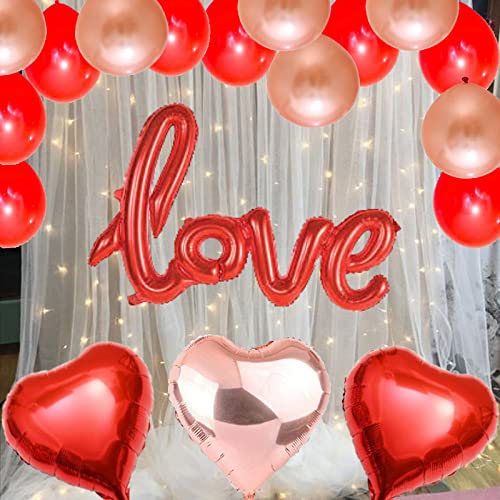 PARTY BREEZE golden Red Decoration Kit combo with LOVE Banner, Balloons, 35pcs for valentines day anniversary Decoration Boys, Girl, Husband, Wife, Girl Friend, Adult. (3 heart)