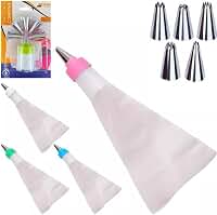 Jogo de Confeiteiro Com 6 Bicos Diferentes Saco de Silicone Adaptador Matriz Bisnaga para Decoração de Bolos Cupcakes e Tortas