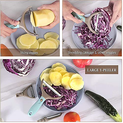 Image of Premium 3 Pcs Set Multipurpose Vegetable Fruit Carrot Peeler 3in1 Sharp Stainless Steel Blades with Interchangeable Handle Potato Slicer Shredder Peeler for Vegetables