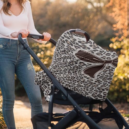 Image of Leopard Print Bow Car Seat Cover Baby Breathable Nursing Covers