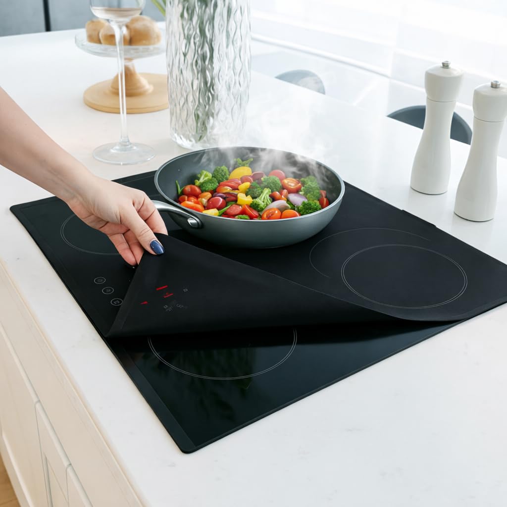 HomeMakers Durchscheinende Induktionskochfeld-Schutzmatte, groß, 60 x 52 cm, hitzebeständige Silikonmatte, Induktionskochfeld-Abdeckung, leicht zu reinigen, Abdeckung zum Kochen, um Kratzer zu
