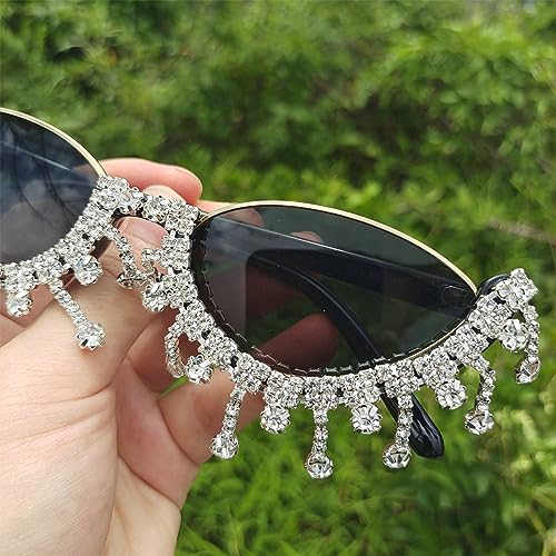 helena Half Frame Cat eye Tassel Diamond sunglasses Cute for Women Bling Fun Rhinestone Crystal Party Eyewear2