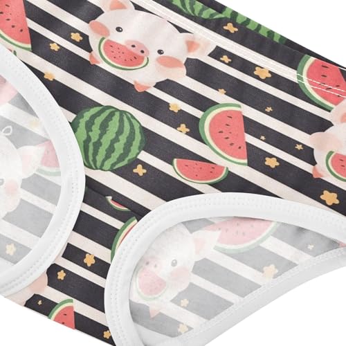 Wusikd Cute Cartoon Piggy Girls' Underwear Cotton Watermelon Black Striped Girls Briefs Soft Toddler Underwear 2T4