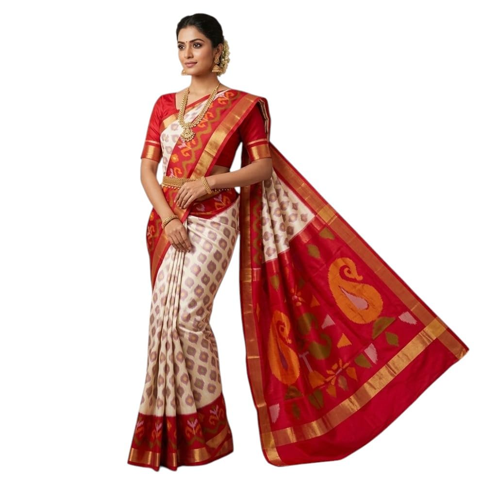 rajmala fashion RAJMALA Women's Luxurious IKKAT Design Printed Saree Elegant Ethnic Wear with Blouse Piece Soft, Comfortable Fabric for Special Occasions-picture-21