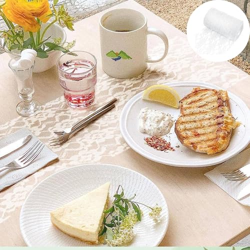 Tischläufer Spitze Weiß, 15 cm x 25 m Spitzenband Tischdeko Hochzeit mit der Schere, Tischband Abwaschbar Hochzeitsdeko, Dekoband Tischläufer für Hochzeit Taufe Kommunion Festliche Dekoration