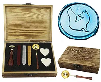 MNYR Fox Elegant Wooden Box Wax Seal Sealing Stamp Wedding Invitations Gift Stationary Envelope Embellishment Seals Custom Wax Seal Sticks Wooden Handle Melting Spoon Heart Candle Gift Box Set
