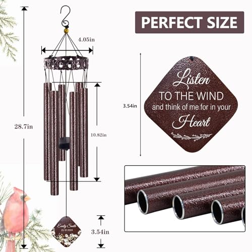 Image of ASTARIN Personalized Memorial Wind Chimes, Customized Metal Garden Wind Chime for Loss of one, 28 inch Deep Tone Metal Wind Chime for Bereavement Gift Idea