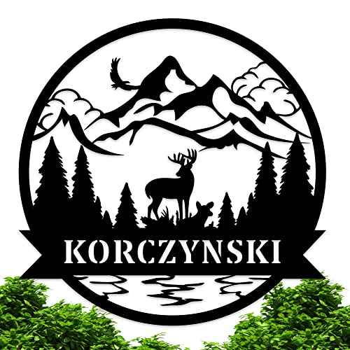 ZLOOREE Personalized Rustic Name Sign Custom Deer Monogram Name Sign Personalized Metal Monogram, Personalized Metal Wall Decor Family Name Sign, Outdoor Name Sign, Anniversary, Name Sign