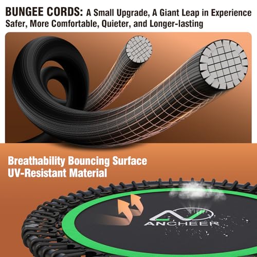 Image of ANCHEER Rebounder Trampoline 40 inch Bungee with 4-Level Adjustable Handle,Mini Trampoline Max 400 LBS Heavy-Duty Fitness Trampoline, Waterproof UV-Resistant Indoor Outdoor Exercise Trampoline (Pro-Green)