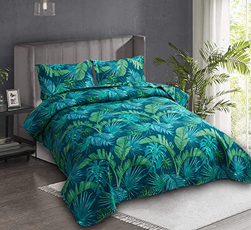 Arl Home Bedspread Coverlet Set King Size Quilts Bedding Leaves Quilts Spring Summer Lightweight Bedding Reversible Quilts Bedspread Home Quilts Tropical Green Palm Tree Leaf Print Bedspread With Pillow Shams thumb #1