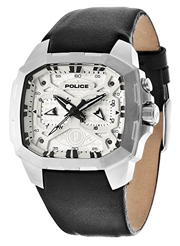 Police Challenger - Reloj de Cuarzo para Hombre, Correa de Cuero Color Negro