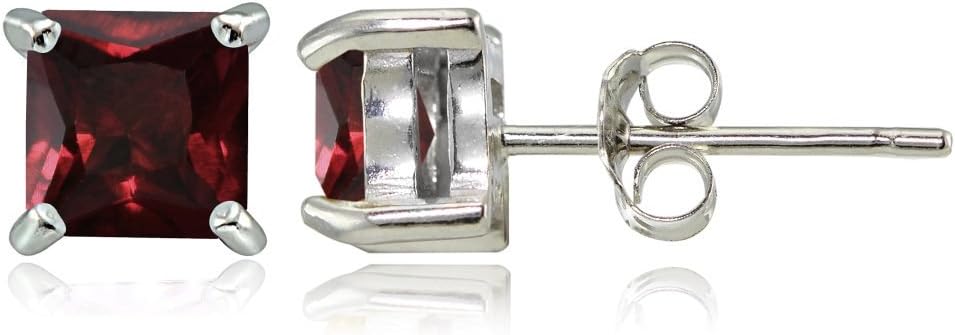 Sterling Silver Genuine, Created or Simulated Birthstone Gemstone 5mm Square Stud Earrings