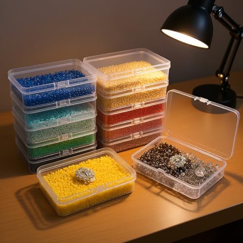 Image of Rectangular Clear Plastic Storage Containers, 12 Pack | 4.5 x 3.3 x 1.1 inch, Hinged Lid, For Beads and Small Craft Items