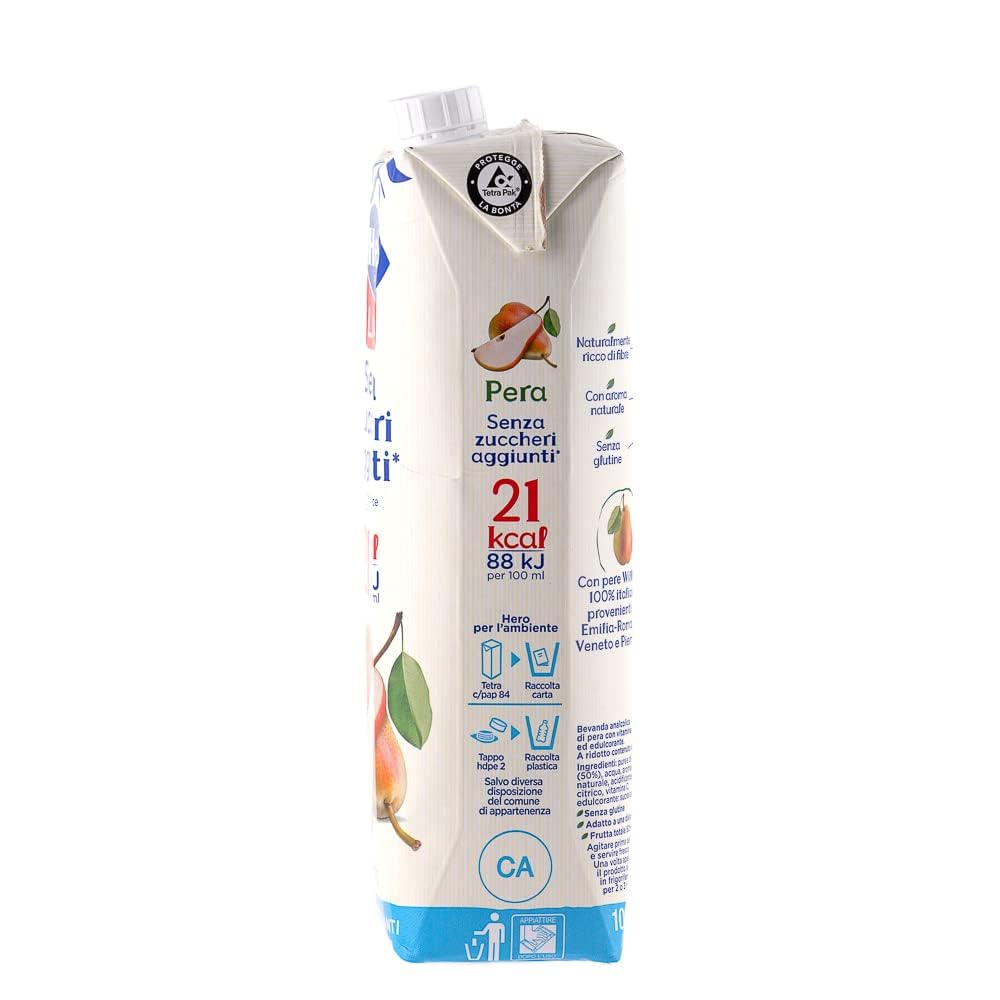 Hero Light Pera Birne Fruchtsaft Ohne Zuckerzusatz Erfrischendes Erfrischungsgetränk mit Sehr Wenig Kalorien, 8x 1LT + Italian Gourmet polpa 400g