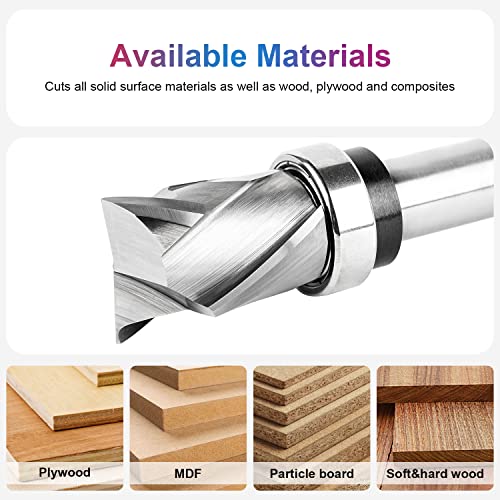 Spetool Top Bearing Compression Flush Trim Router Bit 1/2 Shank 7/8 Inch Cutting Diameter ,Carbide Spiral Up&Down Pattern Template Router Bits For Wood Trimming #TOP4
