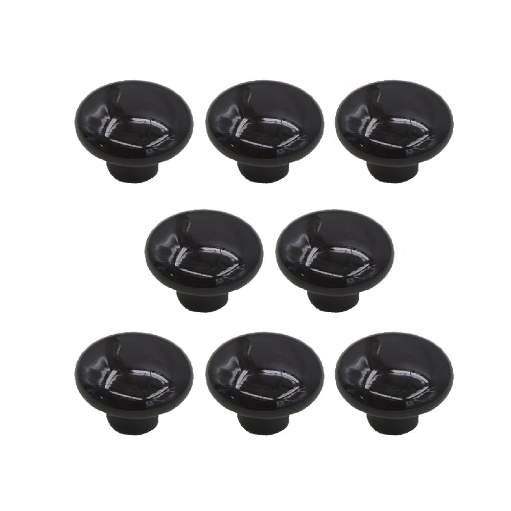 8 Pack Round Drawer Knobs, 32mm Ceramic Single Hole Cabinet Door Handles with Screws, Mushroom Shape Pull Handles for Dresser Cupboard Wardrobe, Black
