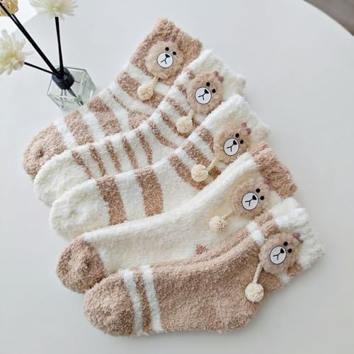 Image of 5 Pairs Fuzzy Socks for Women, Winter Thickening Coral Velvet Cozy Socks, Warm Home Sleeping Socks, Cute Animal Slipper Socks
