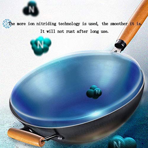 Wok de hierro fundido con mango de madera y fondo plano antiadherente miniatura 5