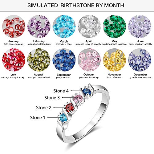 Grandma Rings with 4 Simulated Birthstones Personalized Family Jewelry Women's Promise Rings Engraved Names2