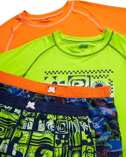 Quad Seven Boys Rash Guard Swimsuit Set – 4-Piece Kids Short Sleeve Bathing Suit Swimwear Sets (Sizes: 5-12)3