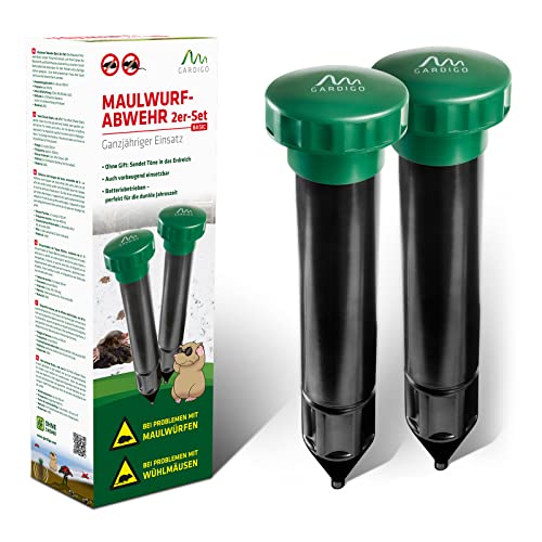 GARDIGO® Ahuyentador de Topos 2 Piezas, Repelente para Topo - Aprox. 700m² | Anti Topo Jardin, Ahuyenta Animales Ultrasónico, Control de Plagas Hormigas Serpientes, Topos Eliminar del Huerto