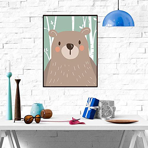 Trayosin Set van 4 posters voor de kinderkamer, DIN A4, decoratie voor de kinderkamer, bosdieren, Scandinavisch (beer… - Afbeelding 3