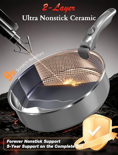 Image of DUXANO Ceramic Pots and Pans Set Non Stick, 2026 Upgraded Hybrid Frypan, 1.5&2 QT Saucepans with Lid, Oil-less Cooking, PFAS Free Non Toxic, Induction Ready,Oven&Dishwasher Safe,Removable Handle,12PC