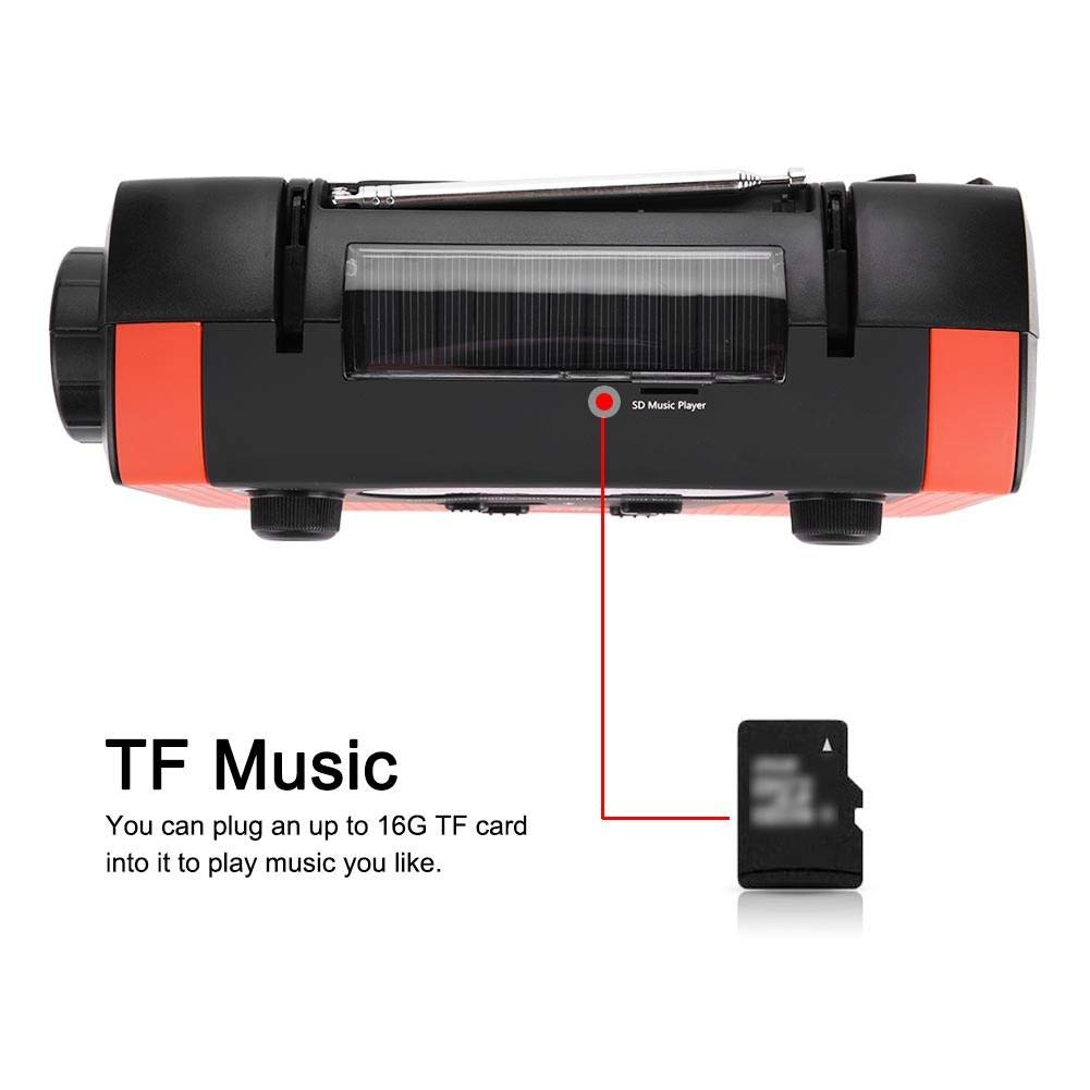 Radio de Emergencia FM/Am/SW, Altavoz de Sonido Manos Libres Bluetooth con cancelación de Ruido de Llamada con Linterna LED, Carga USB, energía de manivela Solar y Manual, Soporte TF Music Play(Rojo)