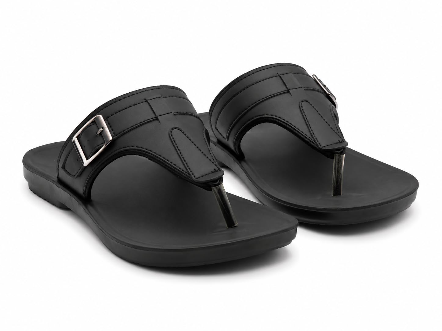 Men's Black Toe-Ring Sandals with Buckle Strap-image-15