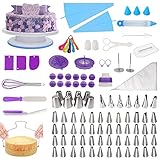 NANAKKI Cake Decorating Supplies Kit 137pcs with Nonstrick Turntable Set Fondant Tools for decorations Cupcake Baking Accessories Spatulas & Scrapers, Pastry Bags & Icing Piping Tips