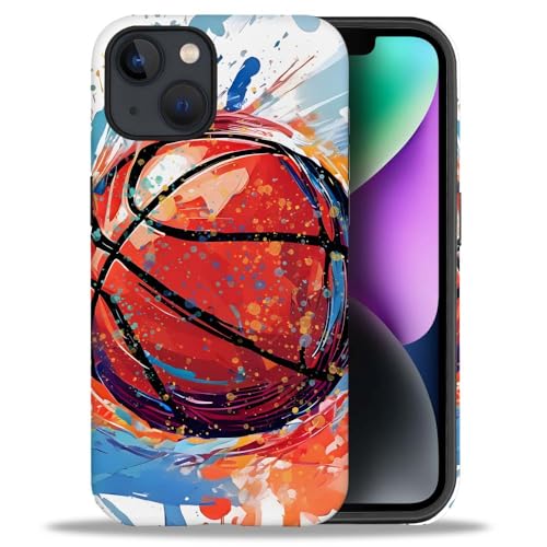 yicomon Compatible with iPhone 13/iPhone14 Case, Colorful Basketball Sport Pattern Print Matte Phone Case Durable Fashion Funny Liquid Silicone Case Soft Anti-Scratch Shockproof Protective Cover