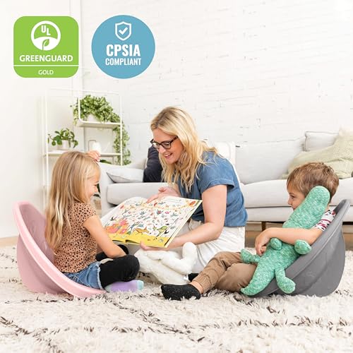 Image of ECR4Kids Plastic Leaf Scoop Floor Rocker Seat, Classroom Furniture, Pink /Grey, 6-Piece