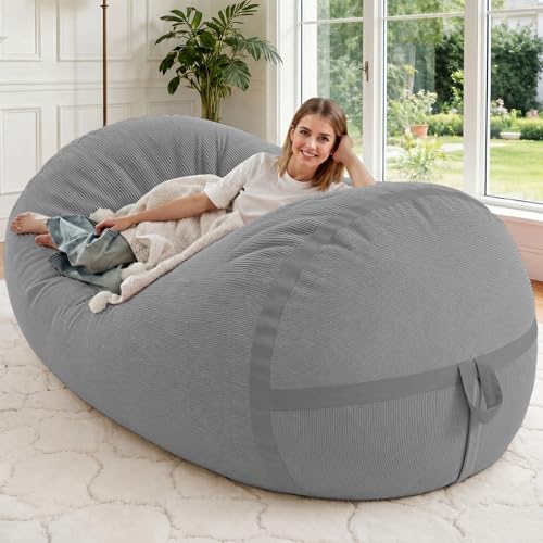 Image of 5FT Bean Bag Chair 5'Giant Bean Bag Chairs with Adults, Large Beanbag Chair | Bean bag Lounger with Machine Washable Cover Fine Corduroy Fabric, Comfy Chairs for Living Room Bedroom Dorm, Lightgrey